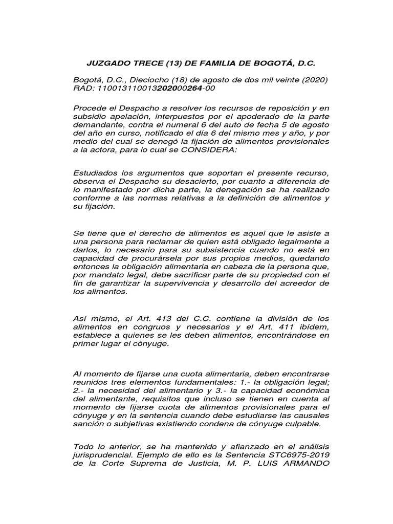 Sentencia Fijacion Cuota Alimentaria | PDF | Apelación | Parentesco