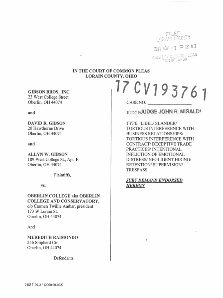 Gibson v. Oberlin College PDF Defamation Damages