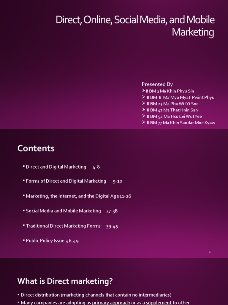 Direct online and social media principles of marketing pdf