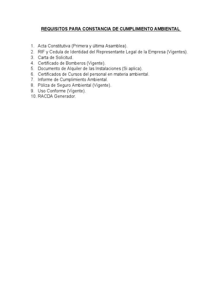 Constancia cumplimiento ambiental requisitos pdf