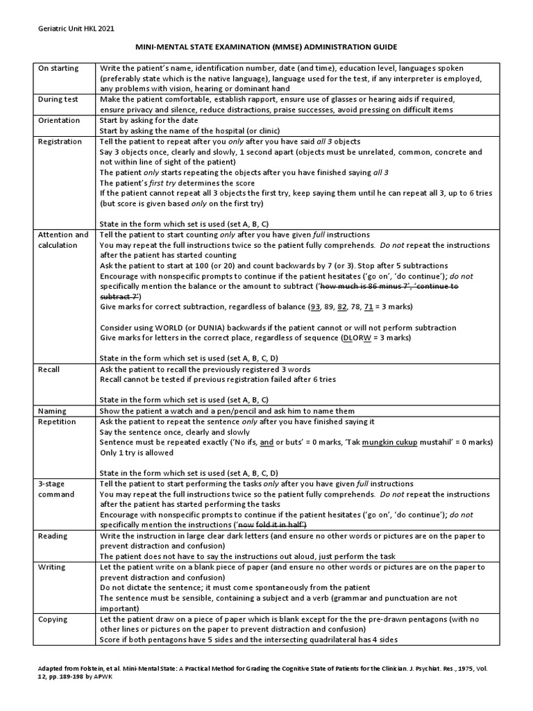 Emailing MMSE Administration Guide | PDF | Cognitive Science | Neuroscience