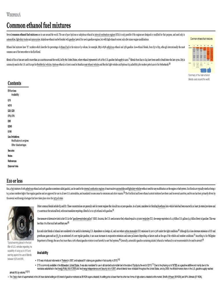 Common Ethanol Fuel Mixtures Wikipedia PDF