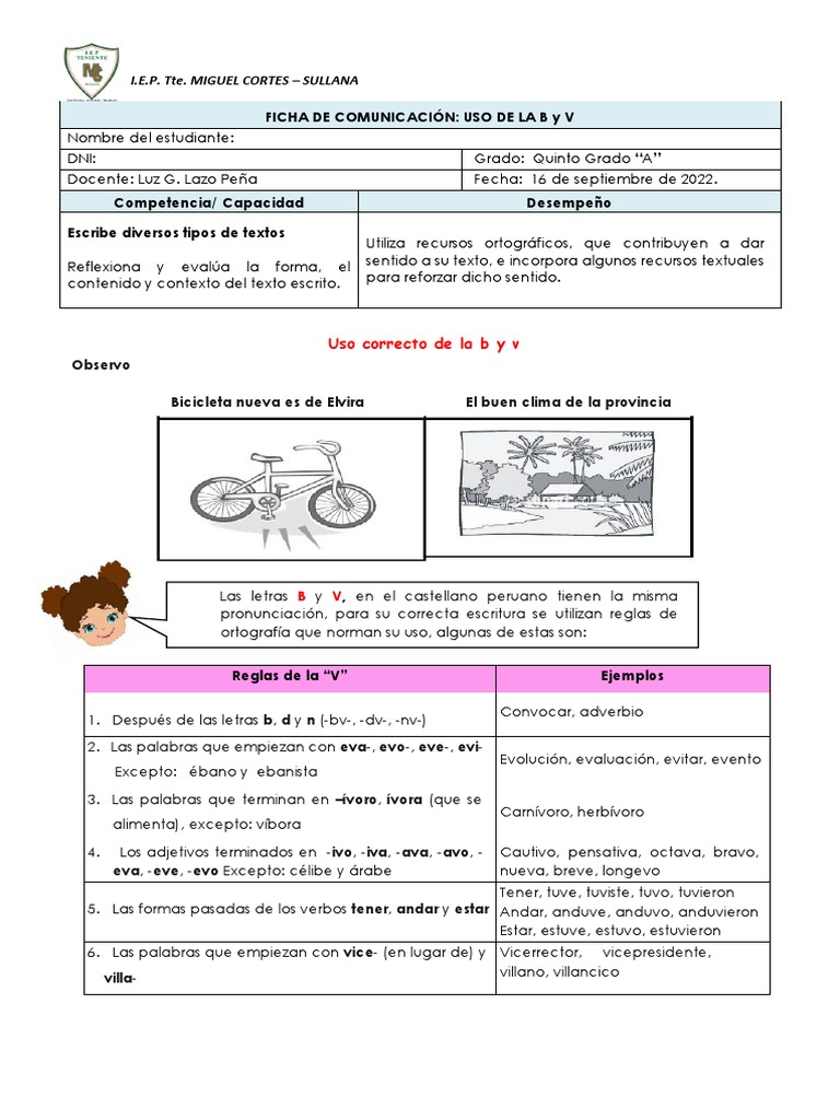 Ficha de Uso de la B y V para Primaria | PDF | Lingüística