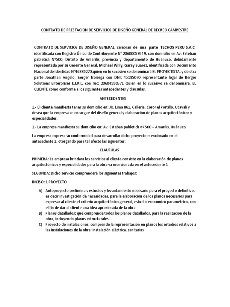 Contrato de Diseño General de Recreo | PDF