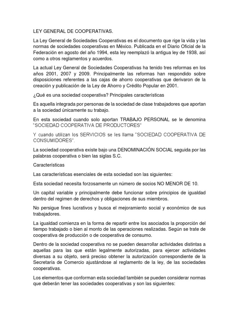 Ley General de Cooperativas | PDF | Cooperativa | Sociedad