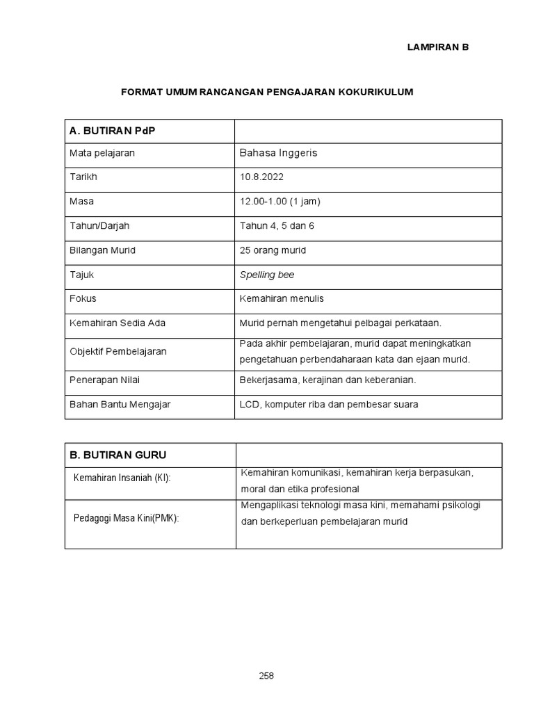 FORMAT RPH KOKURIKULUM Minggu 1 | PDF