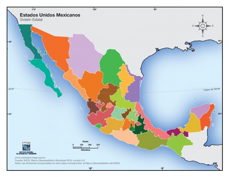 Mapa de México Con División Política, Sin Nombres A Color | PDF