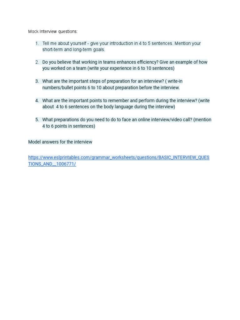 Mock interview questions answers pdf