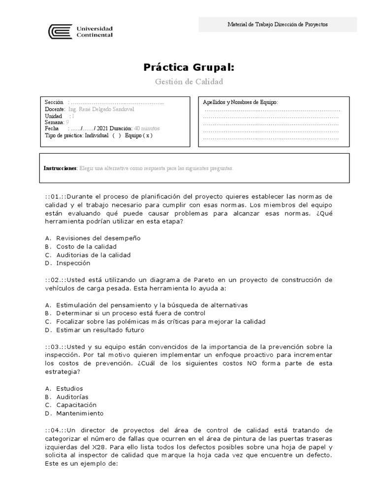 Practica Grupal DP (Gestión de Calidad) | PDF | Calidad (comercial ...