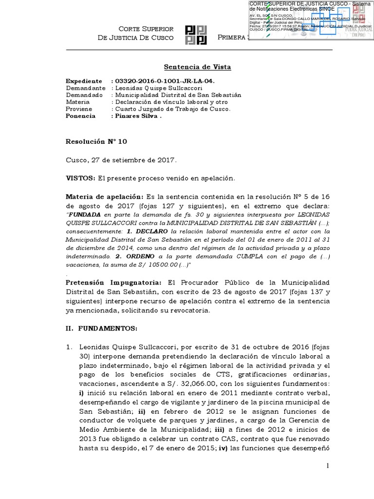Auto de Vista RESOLUCION 05 (SENTENCIA LABORAL) | PDF