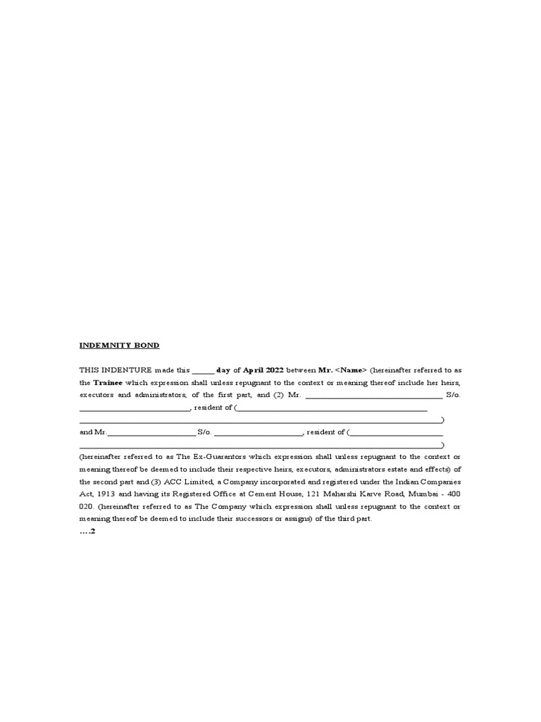 INDEMNITY BOND Format PDF Indemnity Government