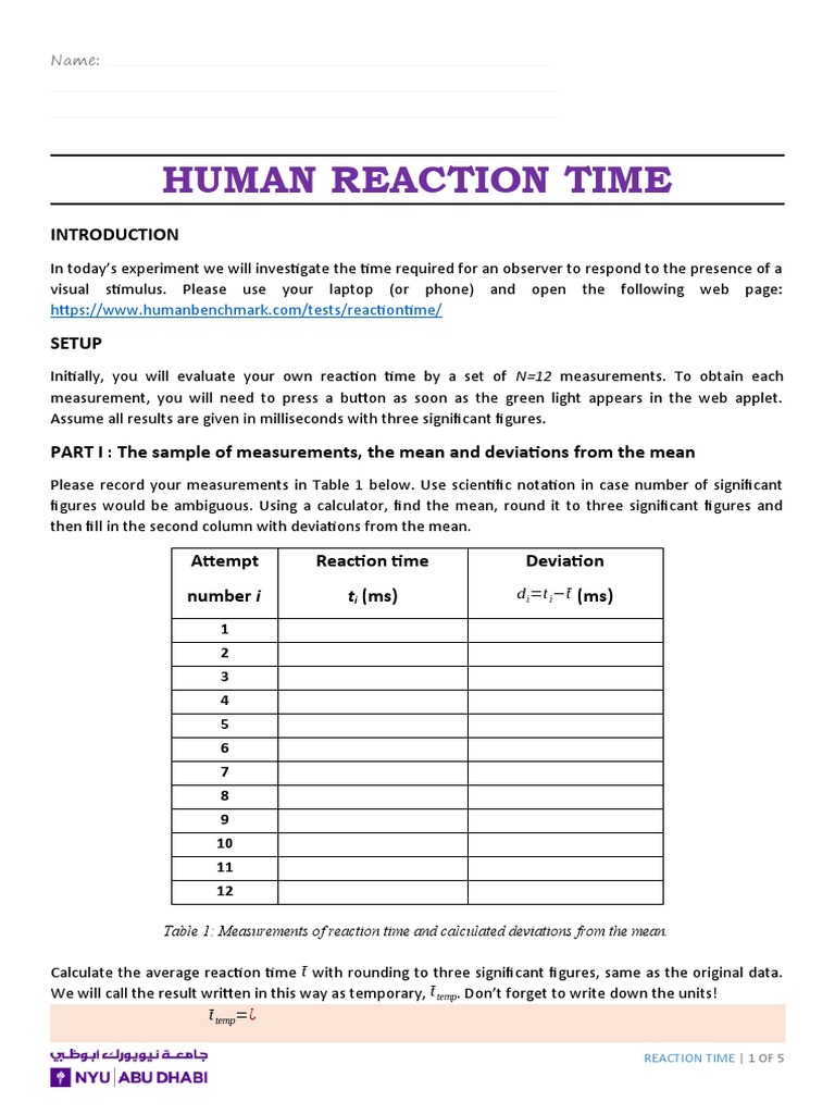 Reaction Time Lab Manual-2 | PDF | Histogram | Standard Deviation