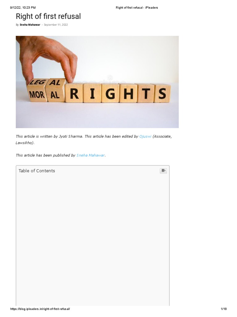 Understanding Right of First Refusal | PDF | Conveyancing | Breach Of ...