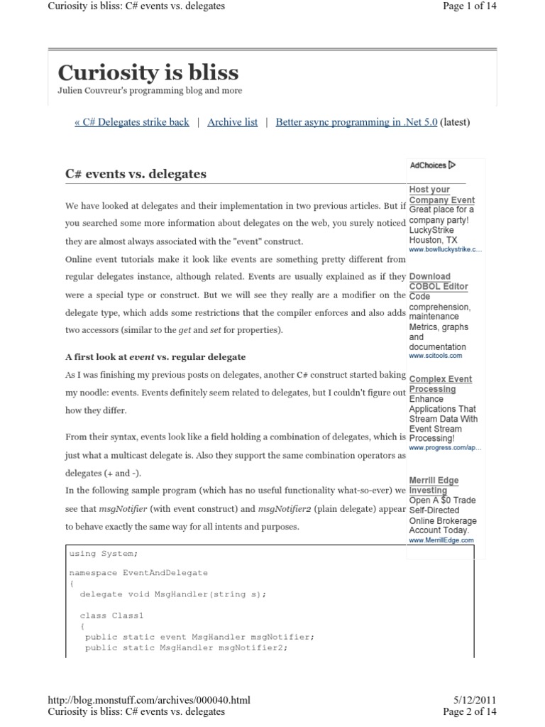 C# Events vs. Delegates Explained | PDF | C Sharp (Programming Language ...