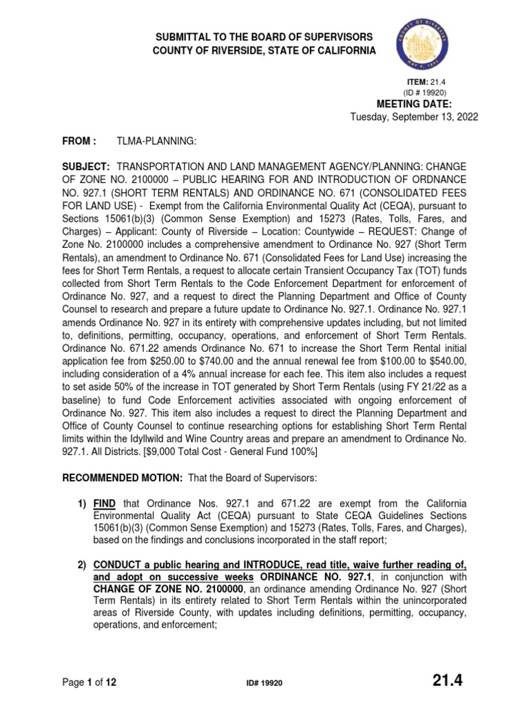 Staff Report On Proposed ShortTerm Rental Rules in Unincorporated