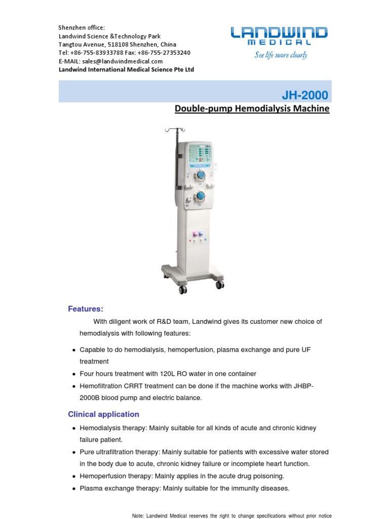 Specification of Hemodialysis Hemodialysis Dialysis