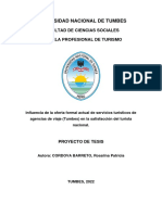 Influencia de La Oferta Formal Actual de Servicios Turísticos de Agencias de Viaje (Tumbes) en La Satisfacción Del Turista Nacional