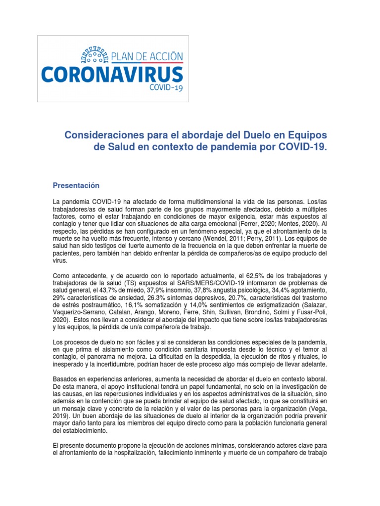 Duelo en Equipos de Salud COVID-19 | PDF | Dolor | Las emociones