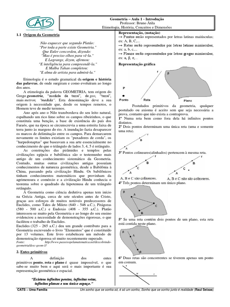 Geometria - Aula 1 - Introdução | PDF | Dimensão | Linha (Geometria)