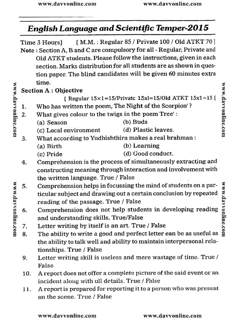Ba 4 Sem English Language and Scientific Temper 2015 | PDF
