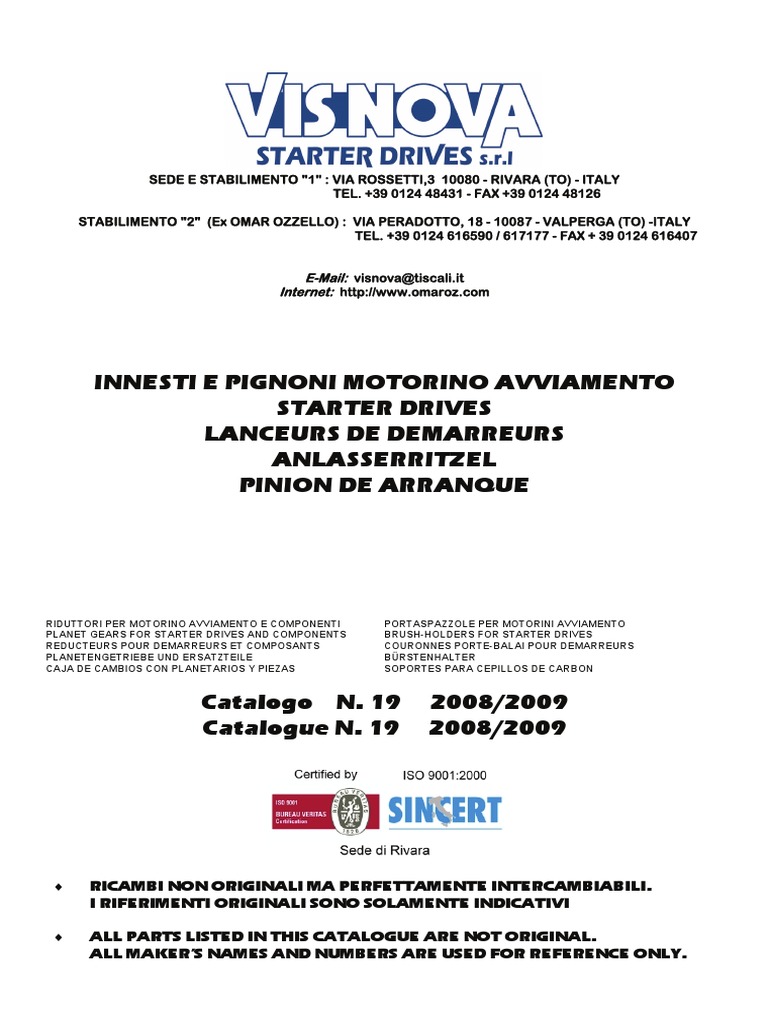 VIS NOVA Impulsores de Arranque - Catalogo-2008 | PDF