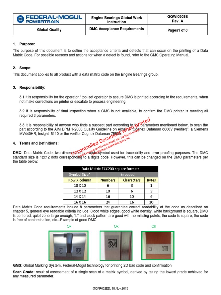 GQWI0809EA DMC Acceptance Requirements | PDF | Barcode | Computing