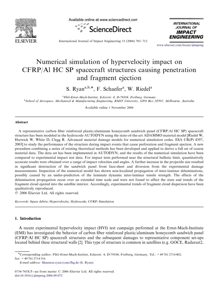Numerical Simulation of Hyper Velocity Impact On CFRP-Honeycomb | PDF ...