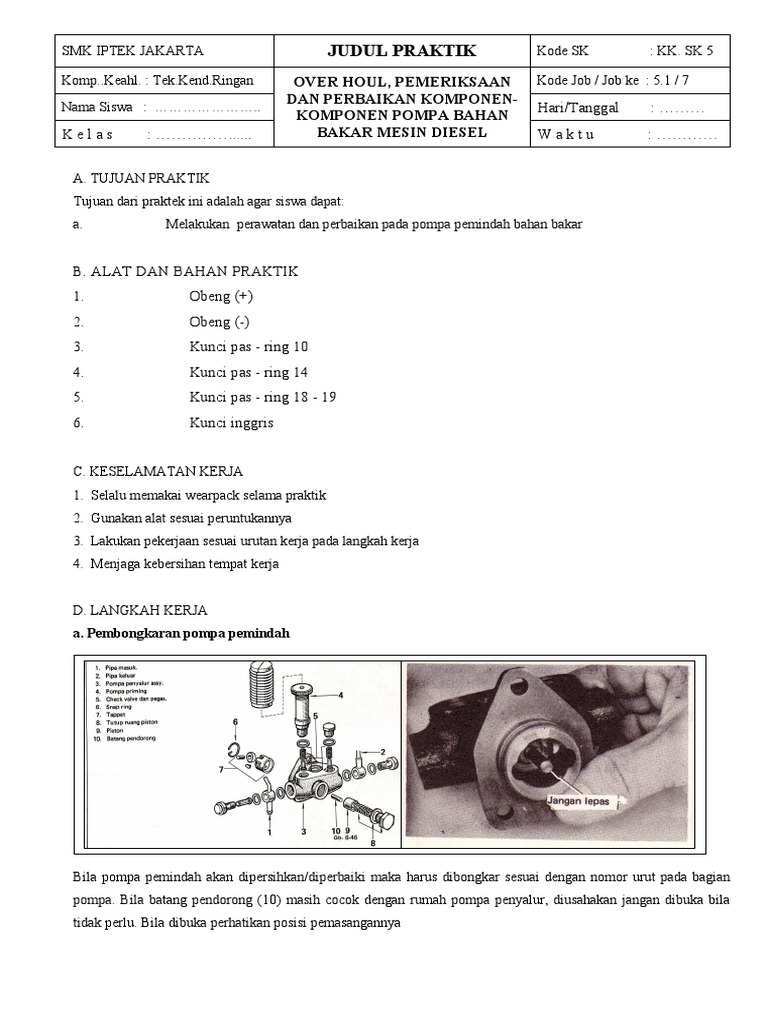 Overhauling, Inspection, and Repair of Fuel Pump Components on Diesel