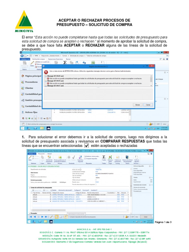 Solución a error en solicitud de compra | PDF