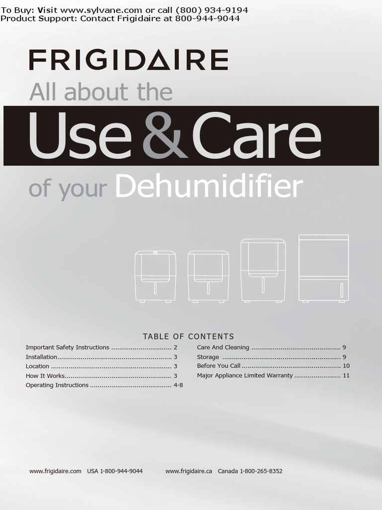 Frigidaire Fad954dwd 95 Pint Dehumidifier Owners Manual PDF