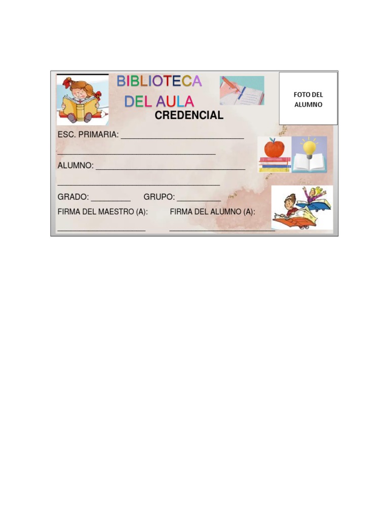 Credencial para La Biblioteca Del Aula | PDF