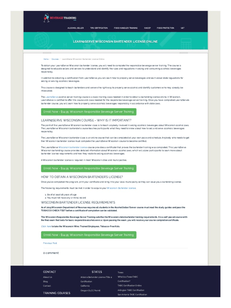Learn2serve wisconsin bartender license online pdf bartender
