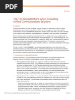 Top Ten Considerations When Evaluating Unified Communications Solutions