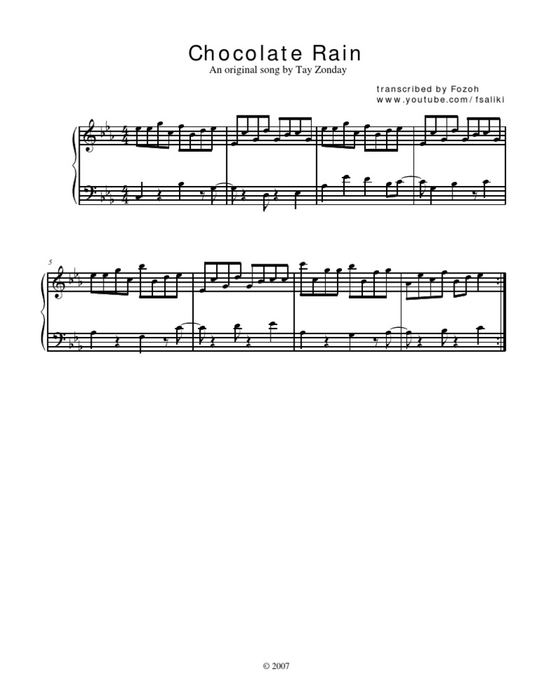 Chocolate Rain by Tay Zonday (Sheet Music) | PDF