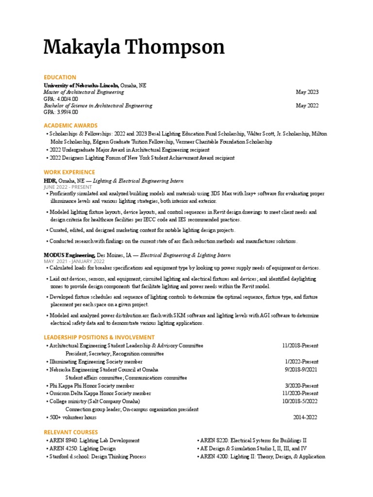 2022 Thompson Resume PDF Lighting Engineering