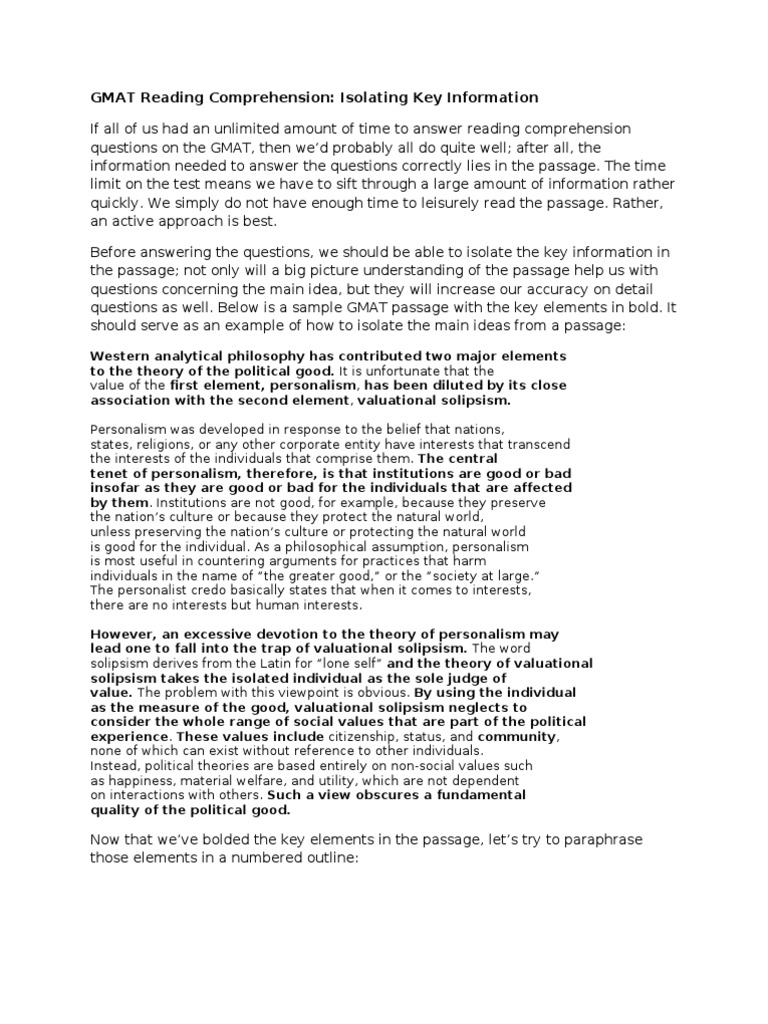 GMAT Reading Comprehension Isolating Info | PDF | Graduate Management ...