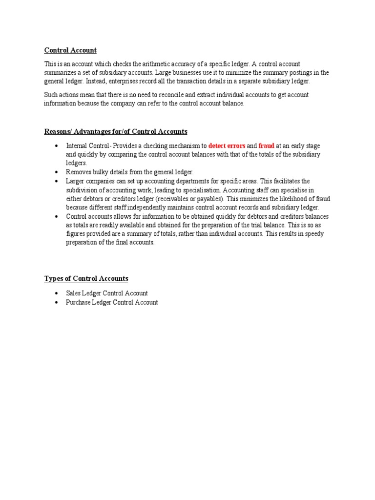 Control Account PDF Debits And Credits Money