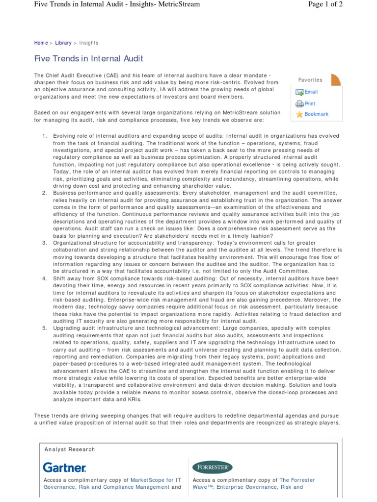 Gartner Five Trends Internal Audit Internal Audit Audit