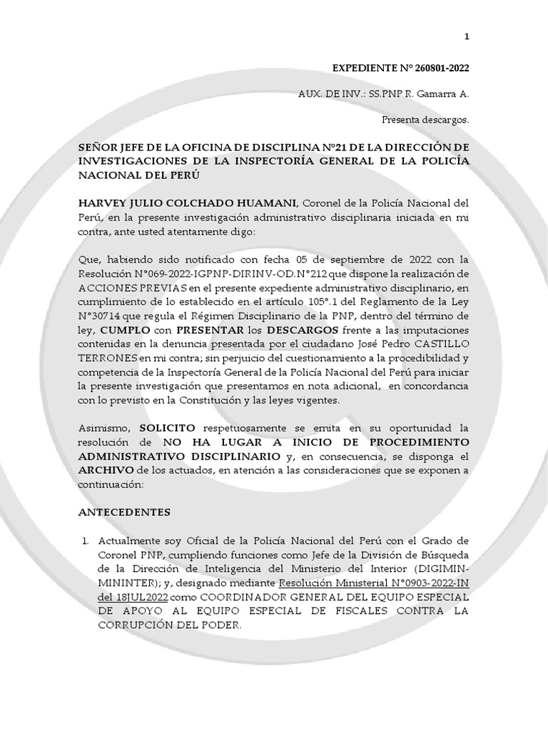 Imparable arremetida contra coronel Colchado