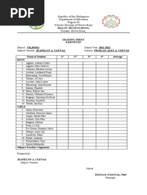 grading sheet