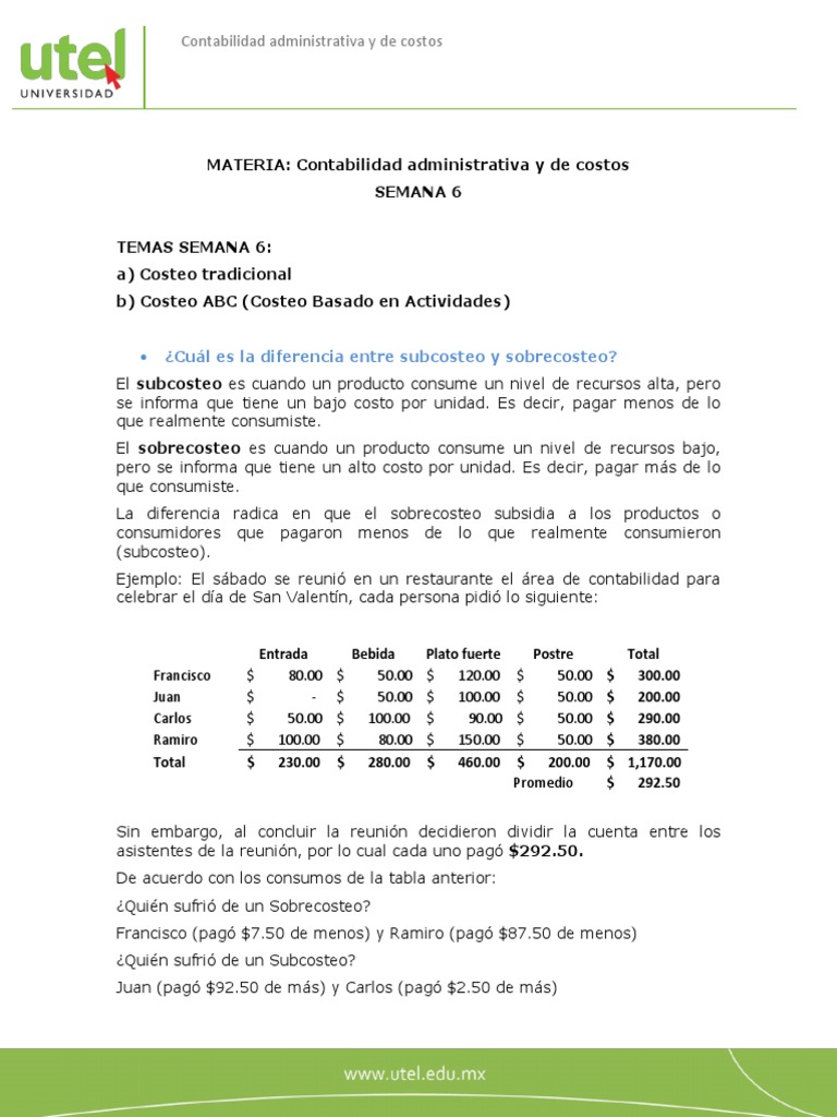 Contabilidad Administrativa Y De Costos Semana 6 Pf Pdf Economias