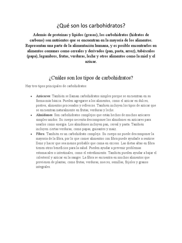 Qué Son Los Carbohidratos Pdf Alimentos Carbohidratos