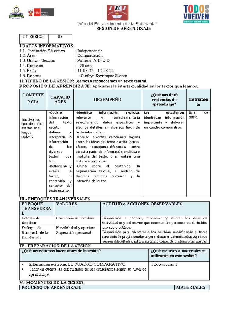 Sesión de Aprendizaje 3 | PDF | Aprendizaje | Ciencia cognitiva