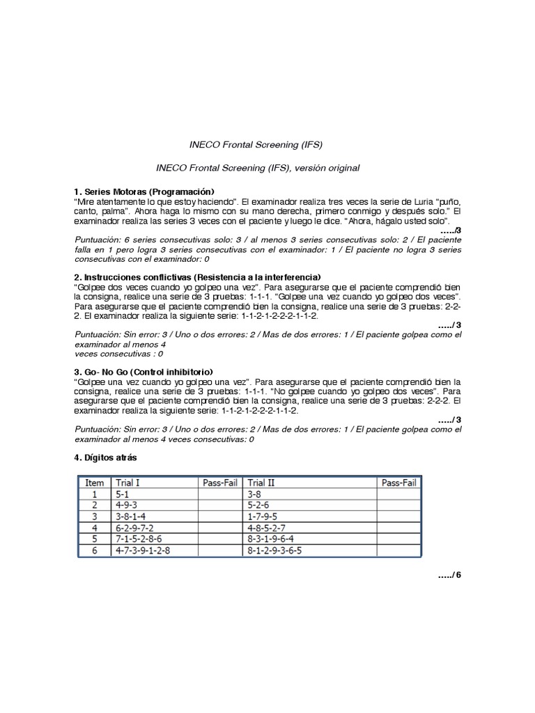 Evaluación INECO Frontal Screening | PDF | Neurociencia | Psicología ...
