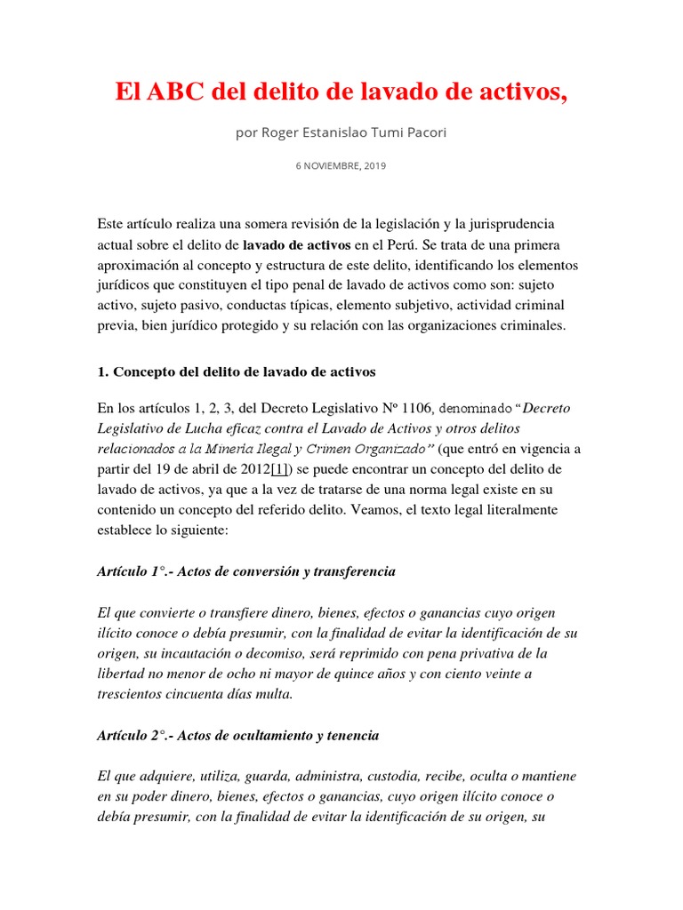 Delito de Lavado de Activos en Perú | PDF | Lavado de dinero | Crimen ...