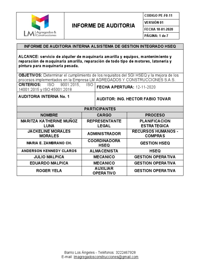 Pe-Fo-11 Informe de Auditoria Interna | Descargar gratis PDF ...