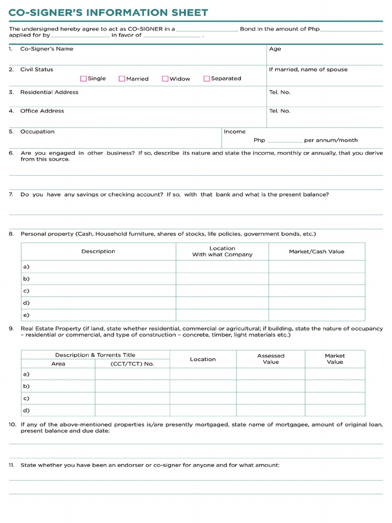 Co Signers Information Sheet V4 FA 11182021 | PDF