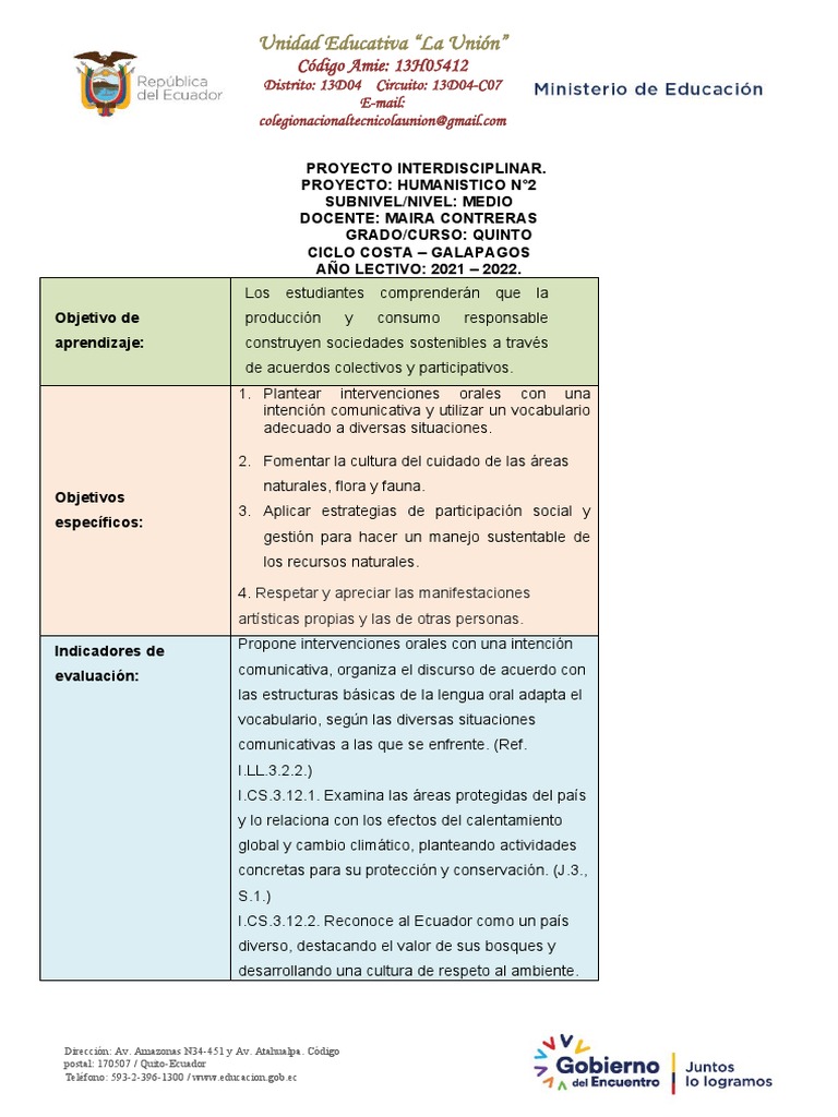5to Proyecto Humanistico 2 Semana 9 Quinto Maira Contreras PDF