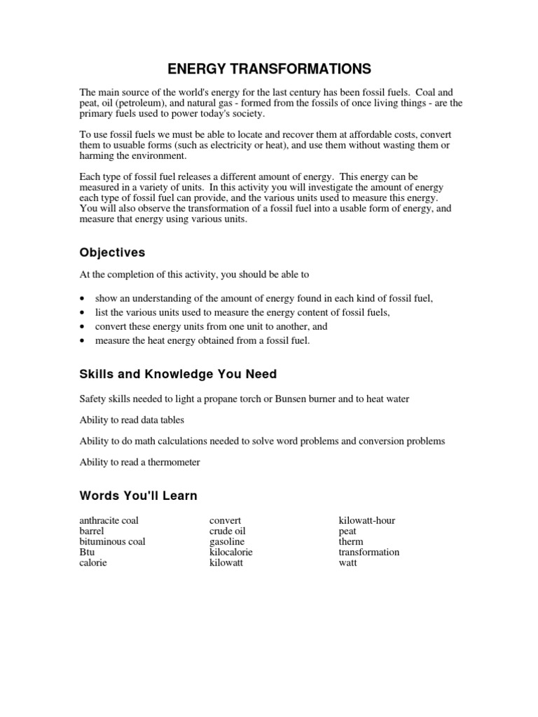 Energy Transformation Fossil Fuels