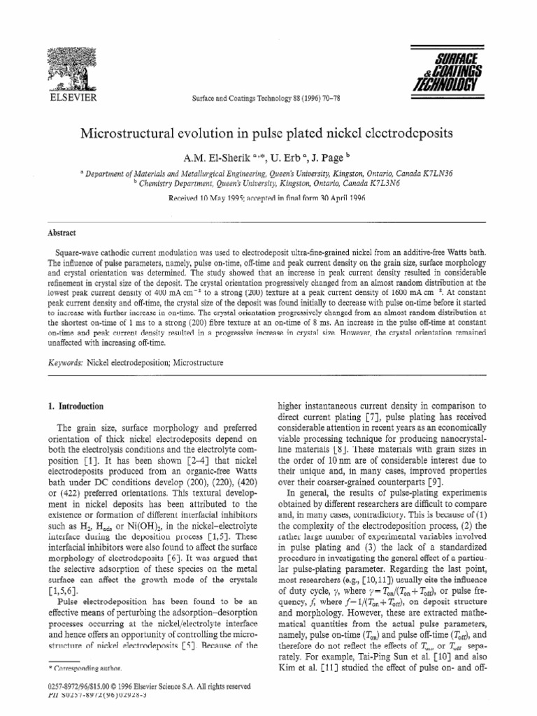 Microstructural Evolution in Nickel Electrodeposits | PDF ...